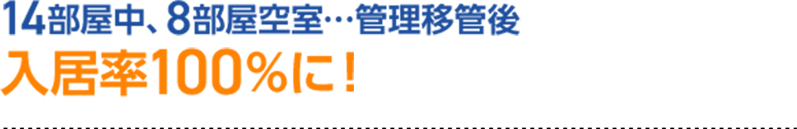 14部屋中、8部屋空室…管理移管後入居率100％に！